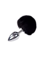Металева анальна пробка Кролячий хвостик Alive Fluffy Plug L Black, діаметр 3,9 см