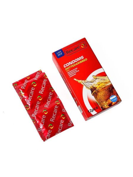 Презервативи Recare Cola Dotted&Ribbed Condoms 12 шт, з пухирцями та ребрами, аромат: Кола