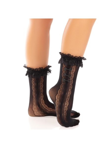 Шкарпетки ажурні Leg Avenue Mini Bow Lace Anklet, чорні, з рюшами, декор — бантики