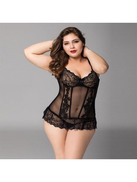 Мереживний корсет JSY «Сексуальна Белла» Plus Size Black, дрібна сітка, гіпюр, чашки з кісточками
