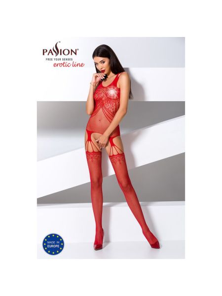 Бодістокінг Passion BS070 red, комбінезон, імітація панчох і ажурного топа