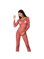 Бодістокінг Passion BS068 red, комбінезон, велика сітка, довгий рукав