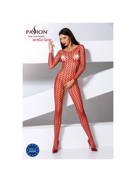 Бодістокінг Passion BS068 red, комбінезон, велика сітка, довгий рукав