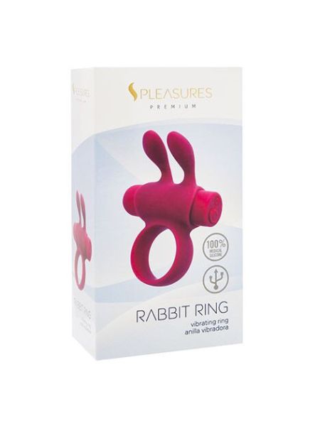 Ерекційне віброкільце S Pleasures Premium Rabbit Ring, рожеве, зі знімною віброкулею та вушками