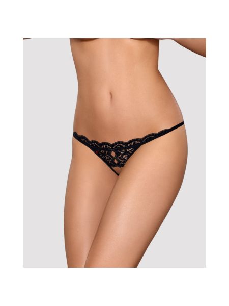 Мереживні танги з двома отворами Obsessive 831-THC-1 crotchless thong S/M, чорні, бантики