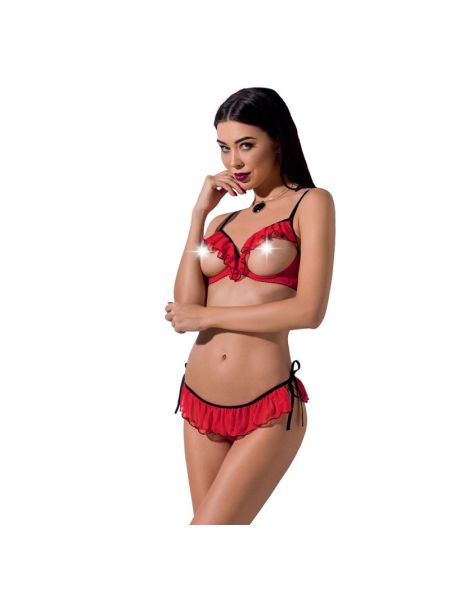 Комплект білизни Passion Exclusive CHERRY SET OpenBra XXL/XXXL red, відкритий ліф, трусики-спідничка