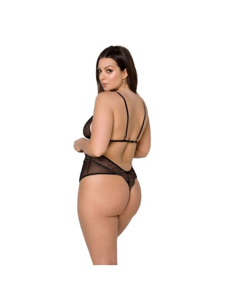 Боді Passion AMBERLY BODY 4XL/5XL black, асиметричний крій, мереживний ліф, золота нитка