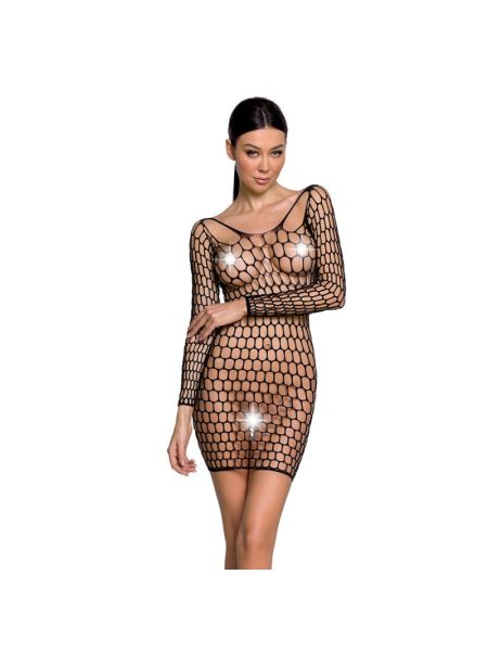 Бодістокінг-сукня з глибоким коміром Passion BS093 black, довгі рукави