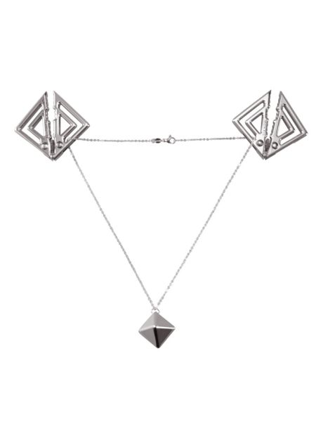 Затискачі для сосків з важкою підвіскою LOCKINK Adjustable Nipple Clamps with Heavy Pendant, під срібло