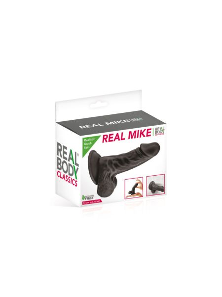 Фалоімітатор із присоскою Real Body — Real Mike Black, TPE, діаметр 3,8 см