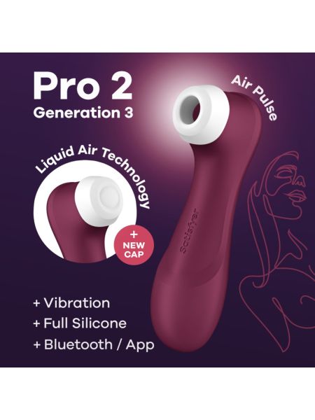 Вакуумний кліторальний стимулятор Satisfyer Pro 2 Generation 3 with Liquid Air Connect App Wіnе Red