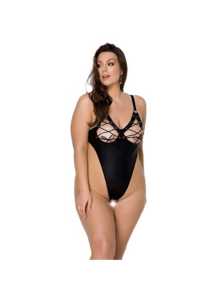 Боді з екошкіри Passion CELINE BODY 6XL/7XL black, з доступом, відкритий