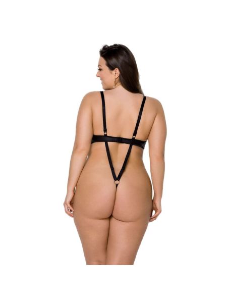 Боді з екошкіри Passion CELINE BODY 6XL/7XL black, з доступом, відкритий