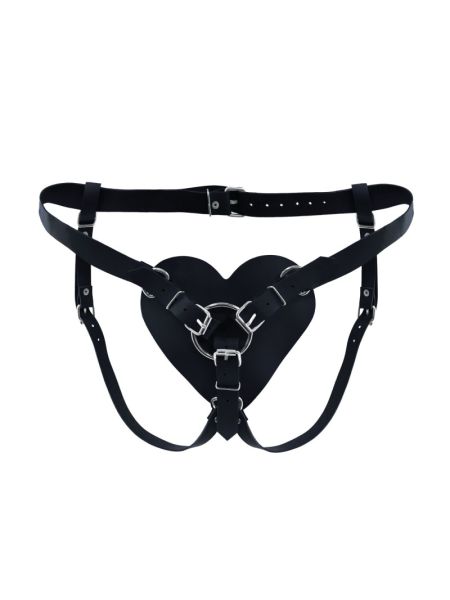 Трусики Серце для страпону з натуральної шкіри Feral Feelings - Hearts Strap-on Belt Black