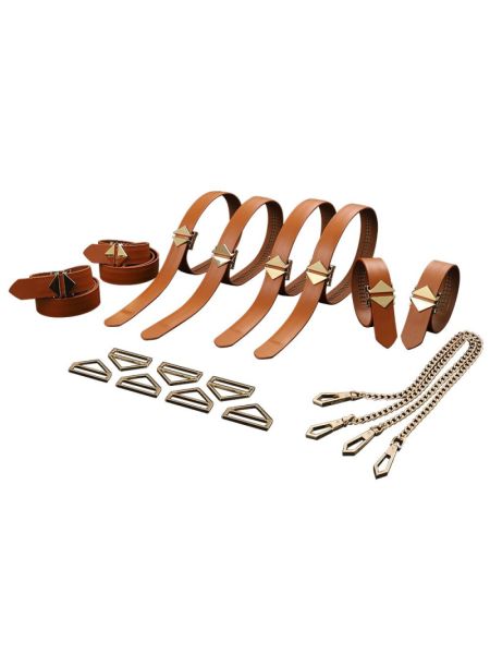 Набір для бондажу LOCKINK 8-Bondage-Straps Restraint Set, коричневий, 8 ременів з натуральної шкіри
