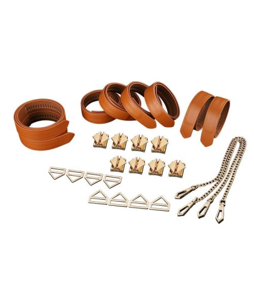 Набір для бондажу LOCKINK 8-Bondage-Straps Restraint Set, коричневий, 8 ременів з натуральної шкіри