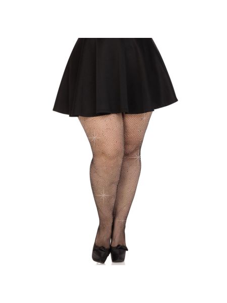 Колготки Leg Avenue Rhinestone micro net tights Plus size Black, дрібна сітка, стрази