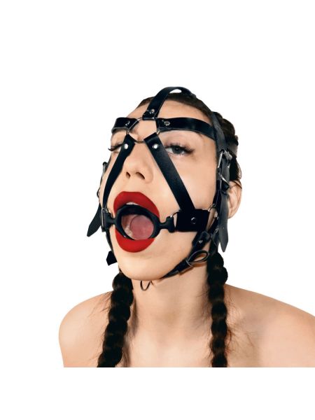 Кляп-маска з силіконовим кільцем Art of Sex - Tamer, Натуральна шкіра, колір Чорний