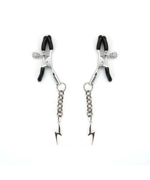 Затискачі для сосків Liebe Seele Lightning Nipple Clamps Silver, підвіска-блискавка
