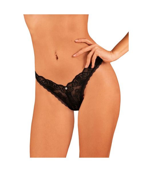 Мереживні стрінги Obsessive Donna Dream thong XS/S Black, низька посадка