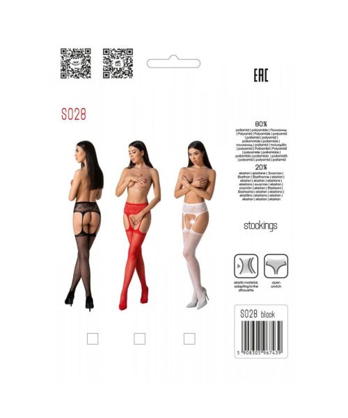 Еротичні колготки-бодістокінг з тонкими підв’язками Passion S028 One Size, black, відкритий доступ