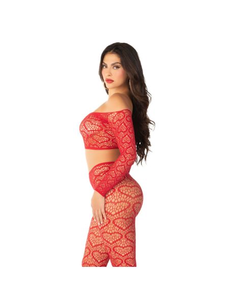 Комплект Leg Avenue Off The Shoulder Top and Footless Tights One Size, Red