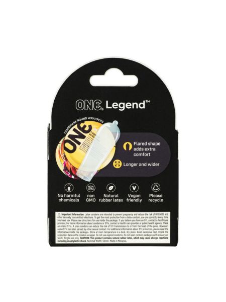Презервативи ONE Legend XL, 3 шт, збільшений розмір, розширення на кінці, картонне паковання