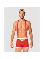 Чоловічий еротичний костюм Санта-Клауса Obsessive Mr Claus 2XL/3XL, боксери на підтяжках, шапочка з