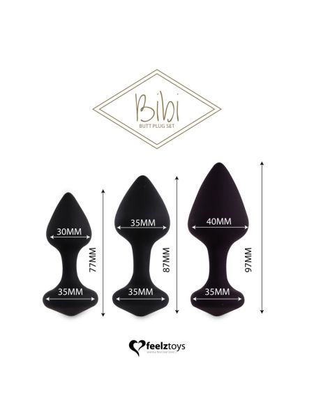 Набір силіконових анальних пробок FeelzToys - Bibi Butt Plug Set 3 pcs Black
