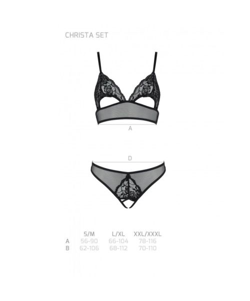 Комплект із бралету з ажурним ліфом та відкритими трусиками Passion CHRISTA SET Open Bra L/XL black