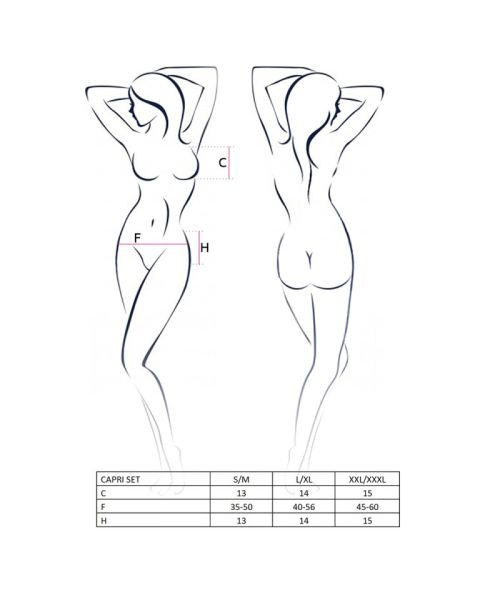 Комплект білизни під латекс Passion CAPRI SET L/XL, black, міні-бікіні, стрінги, пояс для панчіх