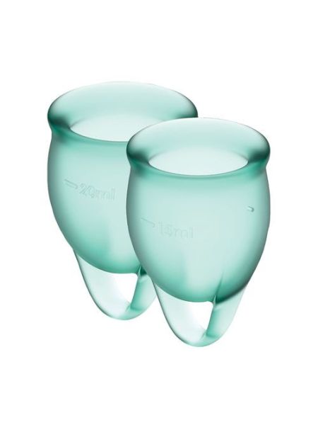 Набір менструальних чаш Satisfyer Feel Confident (dark green), 15мл і 20мл, мішечок для зберігання