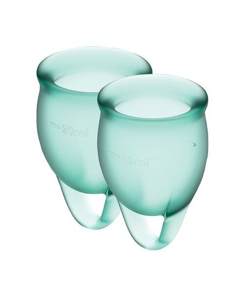 Набір менструальних чаш Satisfyer Feel Confident (dark green), 15мл і 20мл, мішечок для зберігання