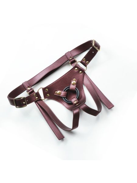 Трусики для страпона Strap-On-Me Harness Generous Aubergine, One Size, штучна шкіра, регульовані ремені, змінні кріплення для дилд