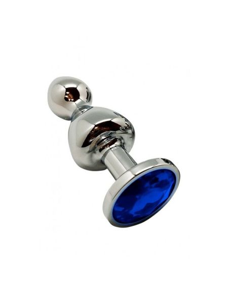 Металева анальна пробка Wooomy Lollypop Double Ball Metal Plug Blue L діаметр 3,5 см, довжина 10,5см