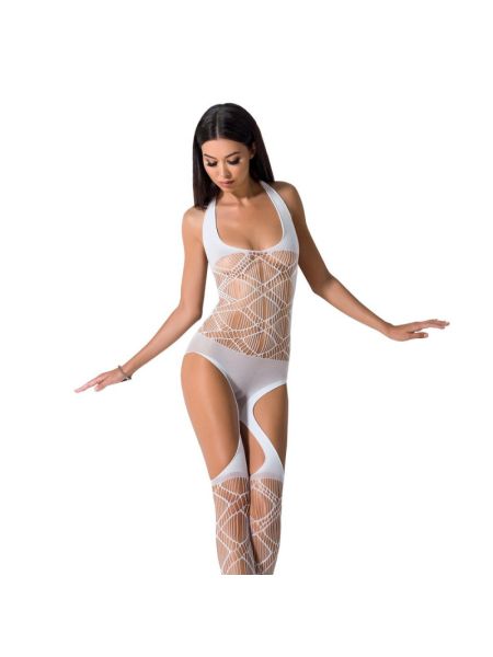 Бодістокінг Passion BS060 white, комбінезон, імітація трусиків і гольфів