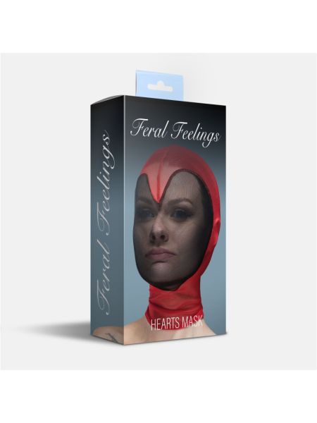 Маска серце сітка із повністю закритим обличчям Feral Feelings - Hearts Mask Red/Black