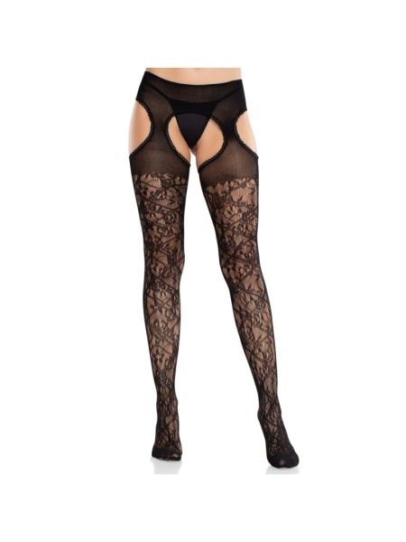Колготки Leg Avenue Cross Hatch Floral Lace Suspender Hose One Size