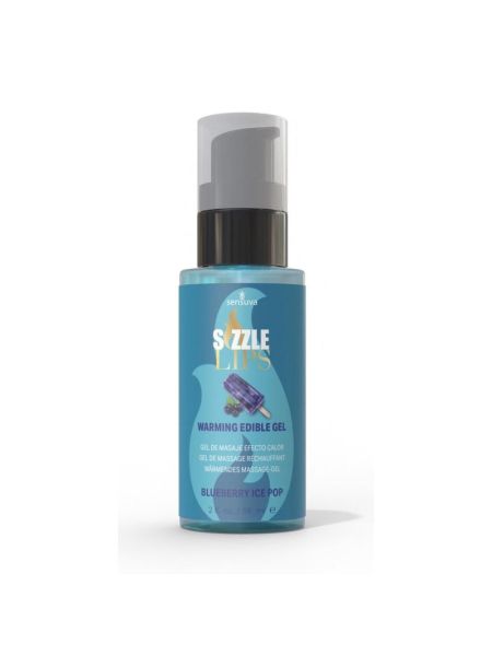 Зігрівальний масажний гель Sensuva Sizzle Lips Blueberry Ice Pop (59 мл), без цукру, їстівний