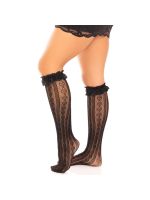 Гольфи ажурні Leg Avenue Sweetheart Ruffle Cuff Knee Highs, чорні, з рюшами, малюнок-сердечка