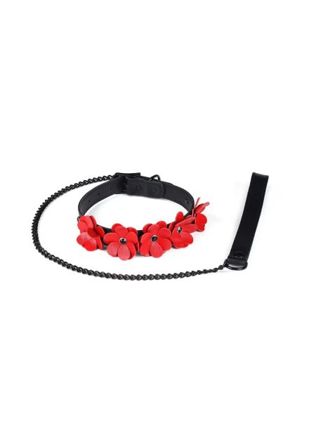 Нашийник з повідцем Liebe Seele Flower Rhythm - Black and Red Leather Flowers collar with Leash
