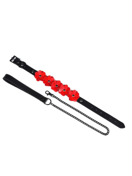 Нашийник з повідцем Liebe Seele Flower Rhythm - Black and Red Leather Flowers collar with Leash