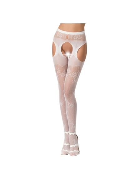 Сексуальні колготки-бодістокінги Passion S022 One Size, White, імітація панчіх і пояса з гартерами