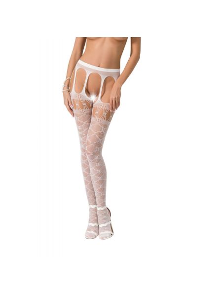Еротичні колготки-бодістокінги Passion S025 One Size, White, імітація ажурних панчішок з пояском