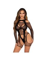 Бодістокінг Leg Avenue Fishnet Garter Harness and Teddy One Size Black