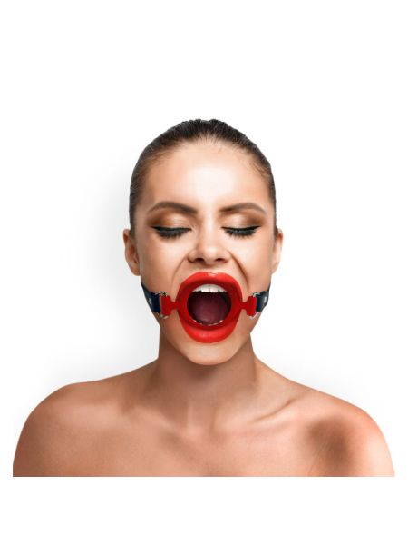 Кляп-розширювач силіконове кільце Art of Sex – Gag ring, червоний, натуральна шкіра