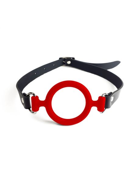 Кляп-розширювач силіконове кільце Art of Sex – Gag ring, червоний, натуральна шкіра