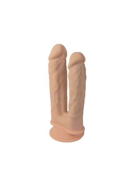 Подвійний фалоімітатор з вібрацією SilexD Double Gusto Vibro Flesh (Model 1 size 8" & 7") + LRS, діаметр 4,5 см та 3,7 см