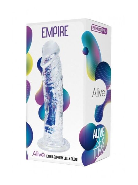 Прозорий фалоімітатор Alive Jelly Dildo Empire, ТПЕ, присоска, діаметр 4,3см, довжина 19,3см