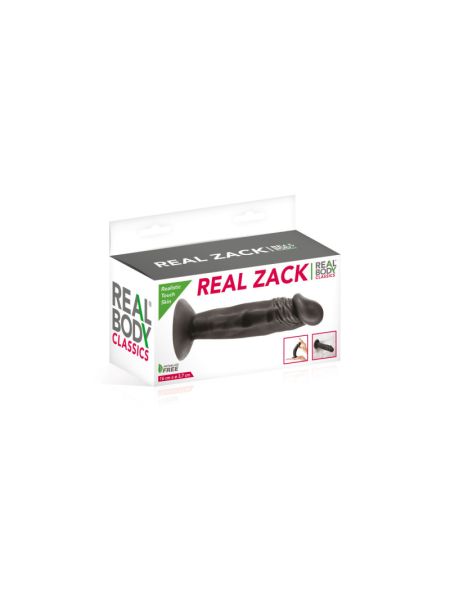 Фалоімітатор із присоскою Real Body — Real Zack Black, TPE, діаметр 3,7 см